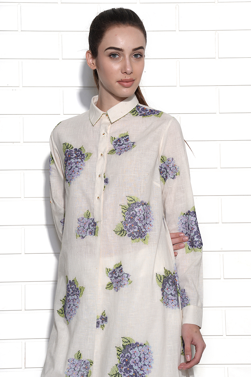 Lavender hydrangea embroidered tunic